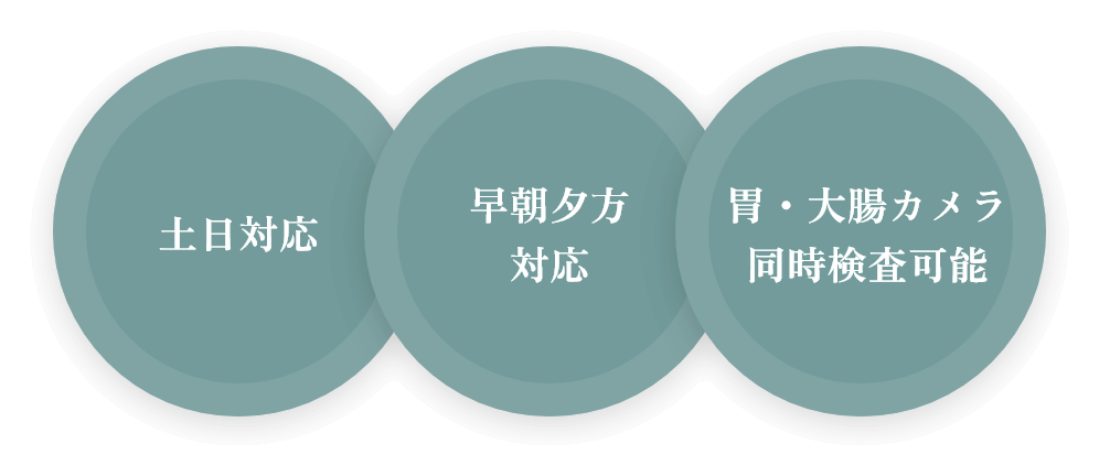 土日対応 早朝夕方対応 胃・大腸カメラ同時検査可能